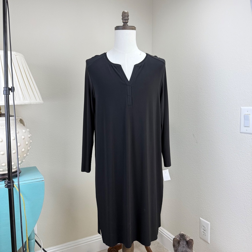 Tahari Long Sleeve Black Dress Womens Size L New With Tags Tunic Shift New Tags‎
